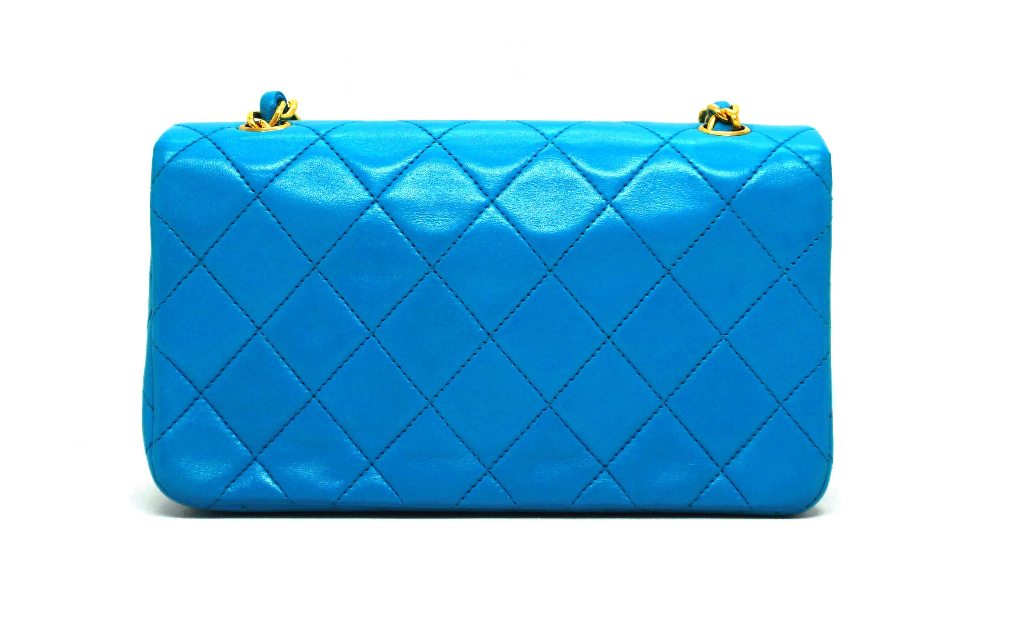 Chanel Vintage Rare Teal Lambskin Mini Flap