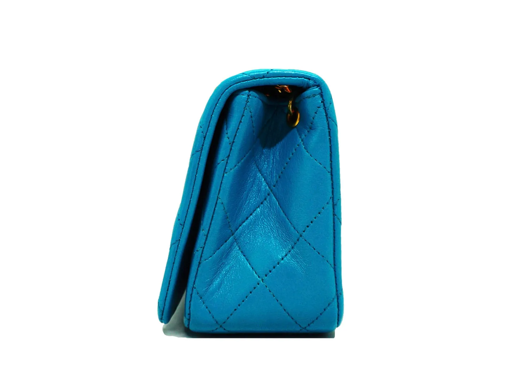 Chanel Vintage Rare Teal Lambskin Mini Flap