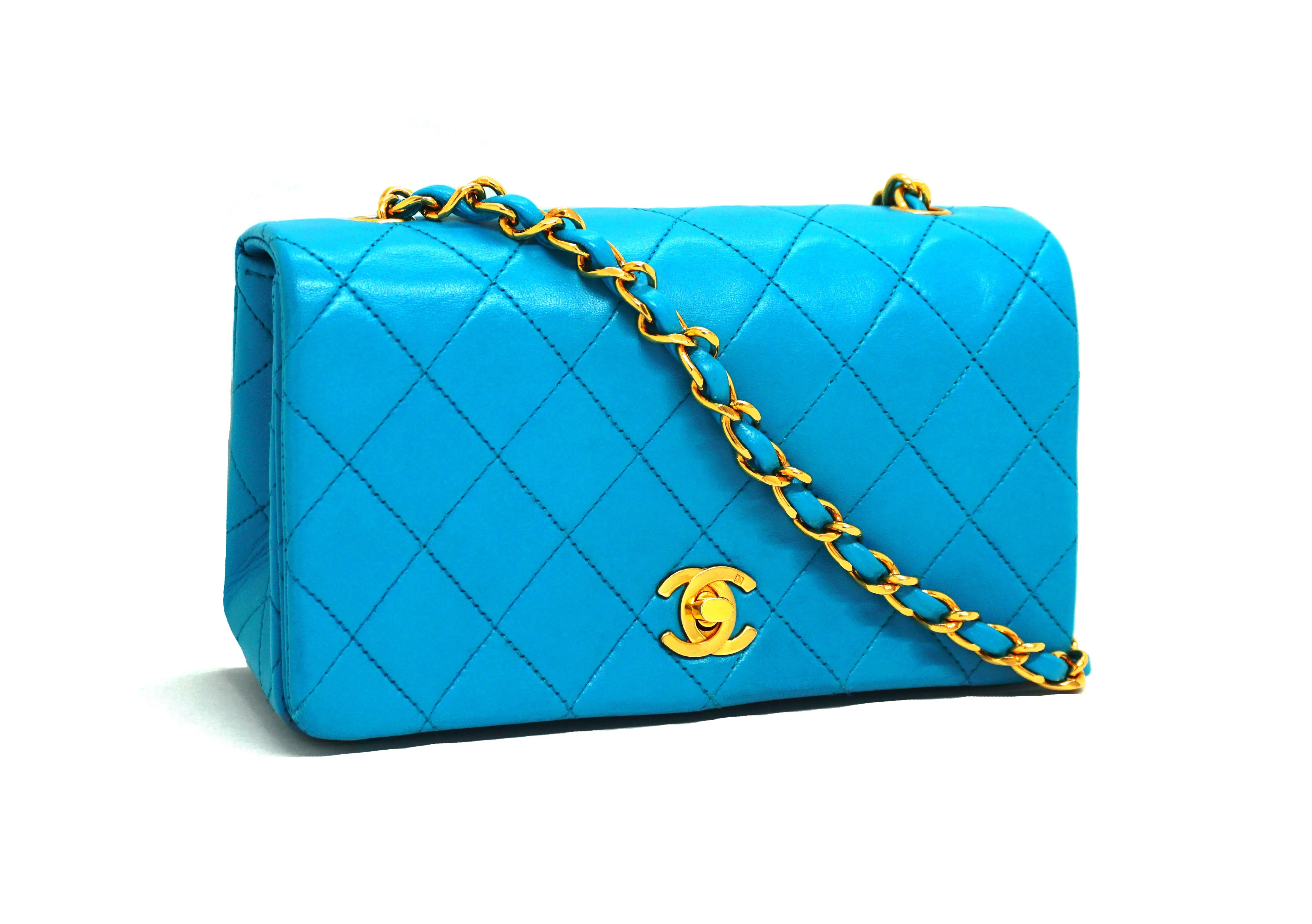 Chanel Vintage Rare Teal Lambskin Mini Flap