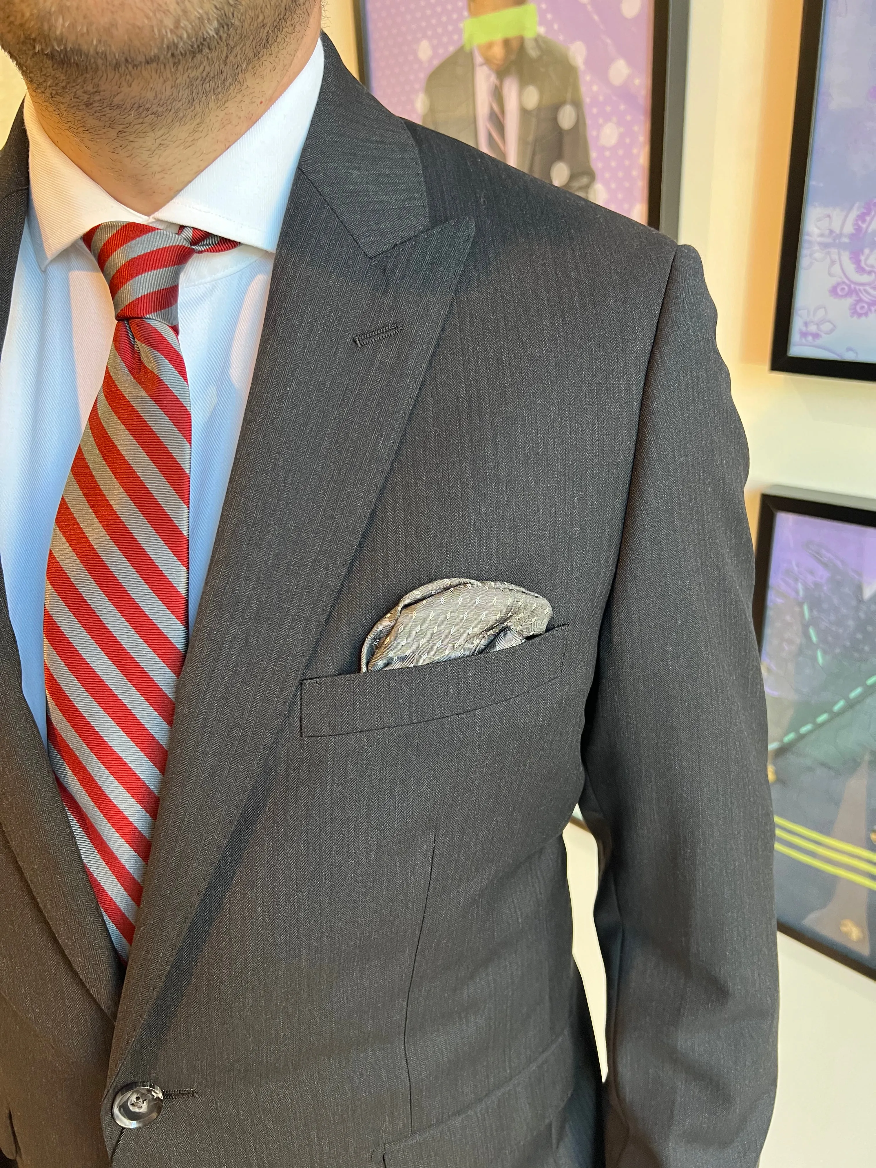 Charcoal Mini Herringbone Premium Suit Coat (Final Sale)