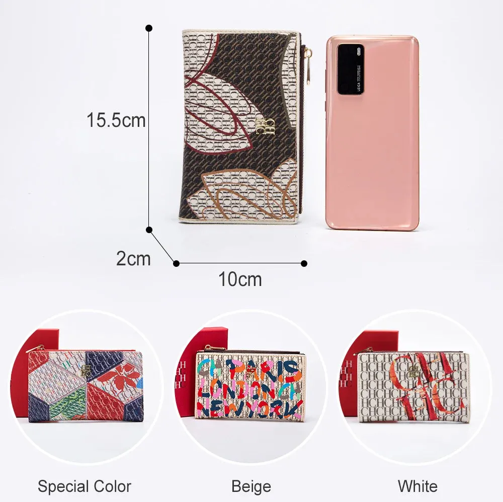 CHCH-Women's Cartoon Printing Long Wallet Retro Classic Wallet PVC Material Fashion Simple Large Capacity Bags