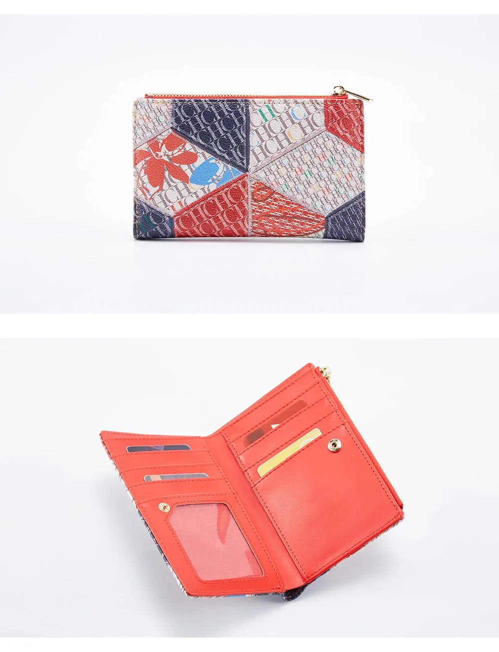 CHCH-Women's Cartoon Printing Long Wallet Retro Classic Wallet PVC Material Fashion Simple Large Capacity Bags