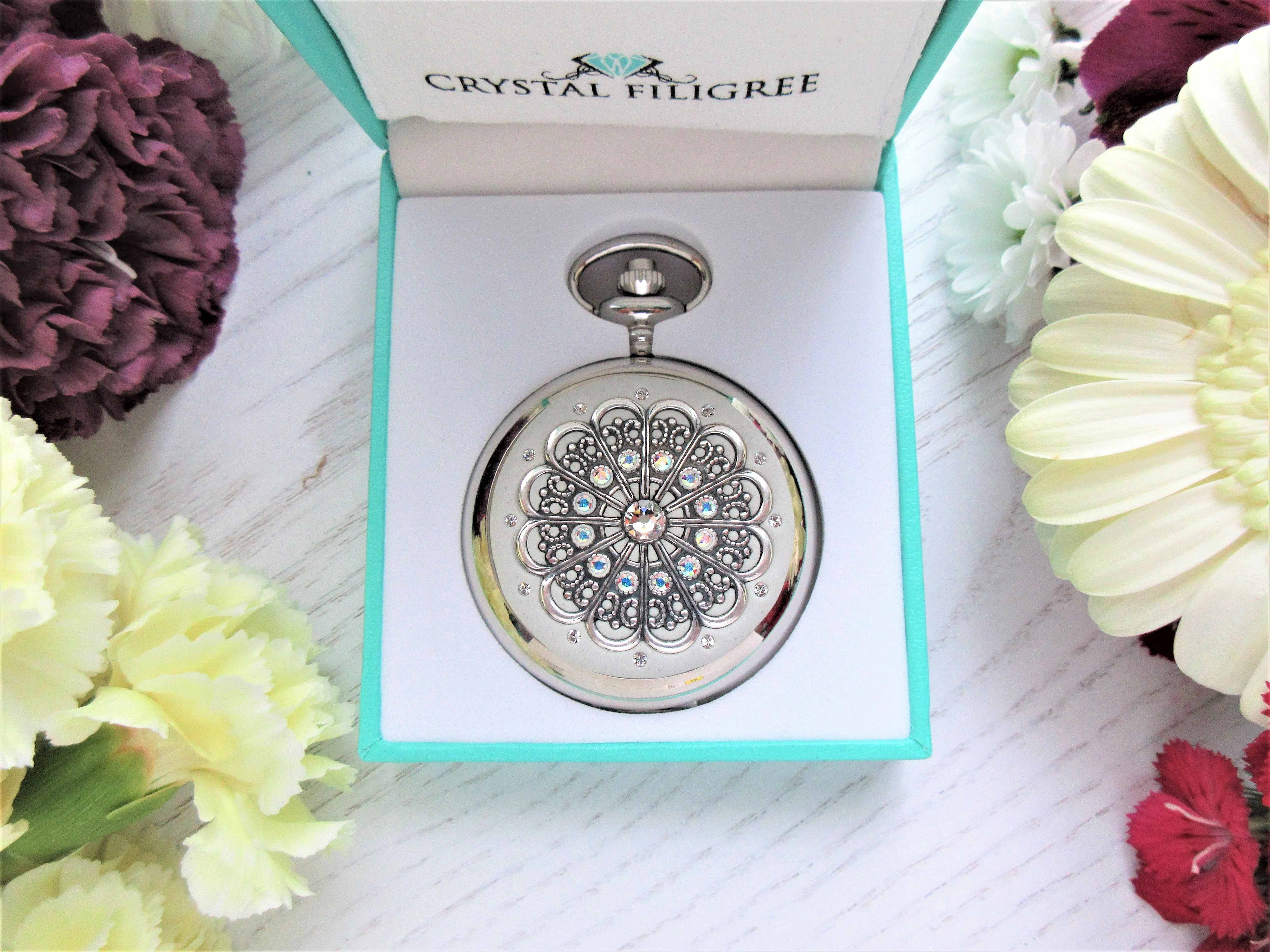 Classic Centerstone Pocket Watch with Scallop Filigree