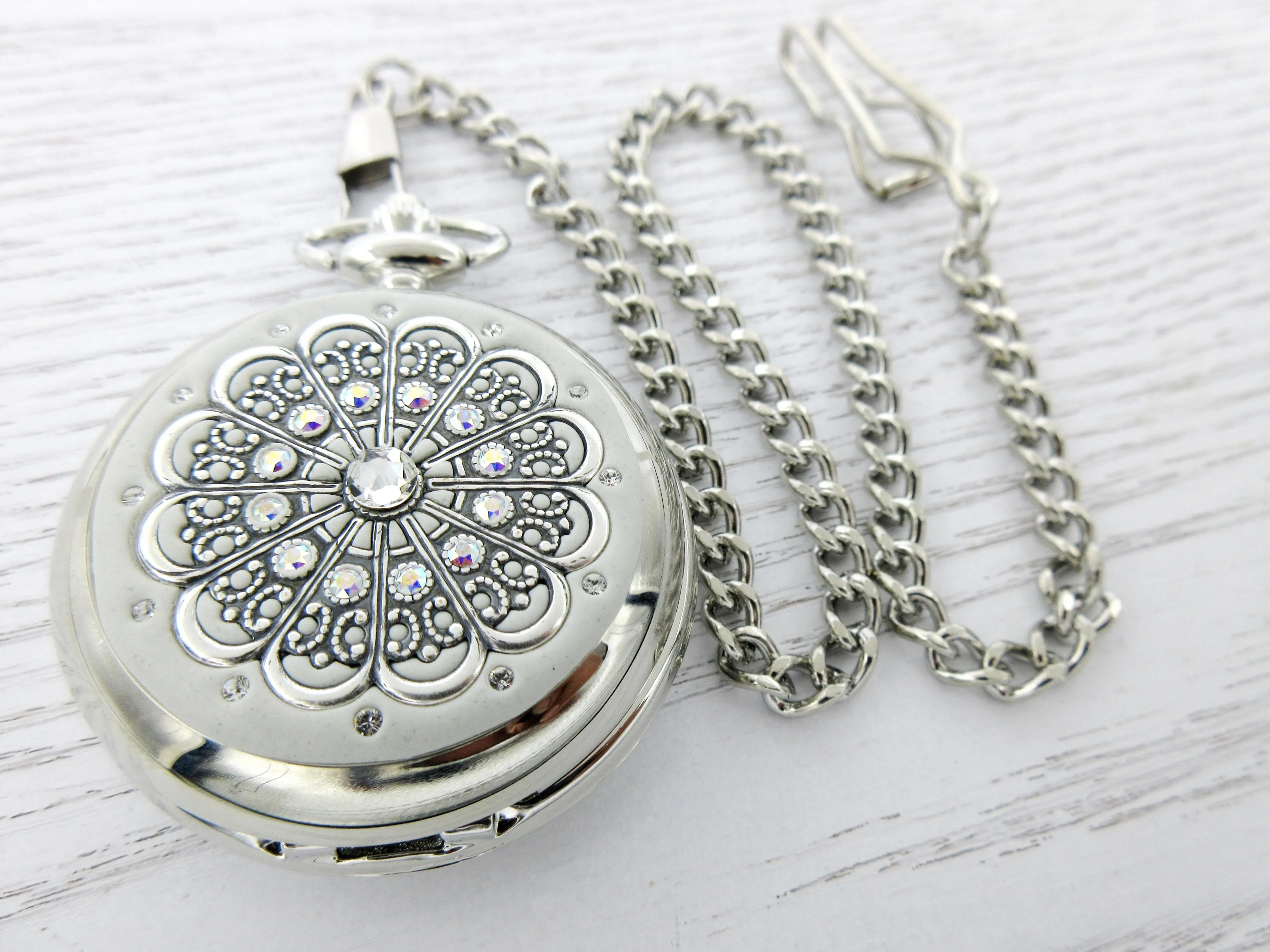 Classic Centerstone Pocket Watch with Scallop Filigree