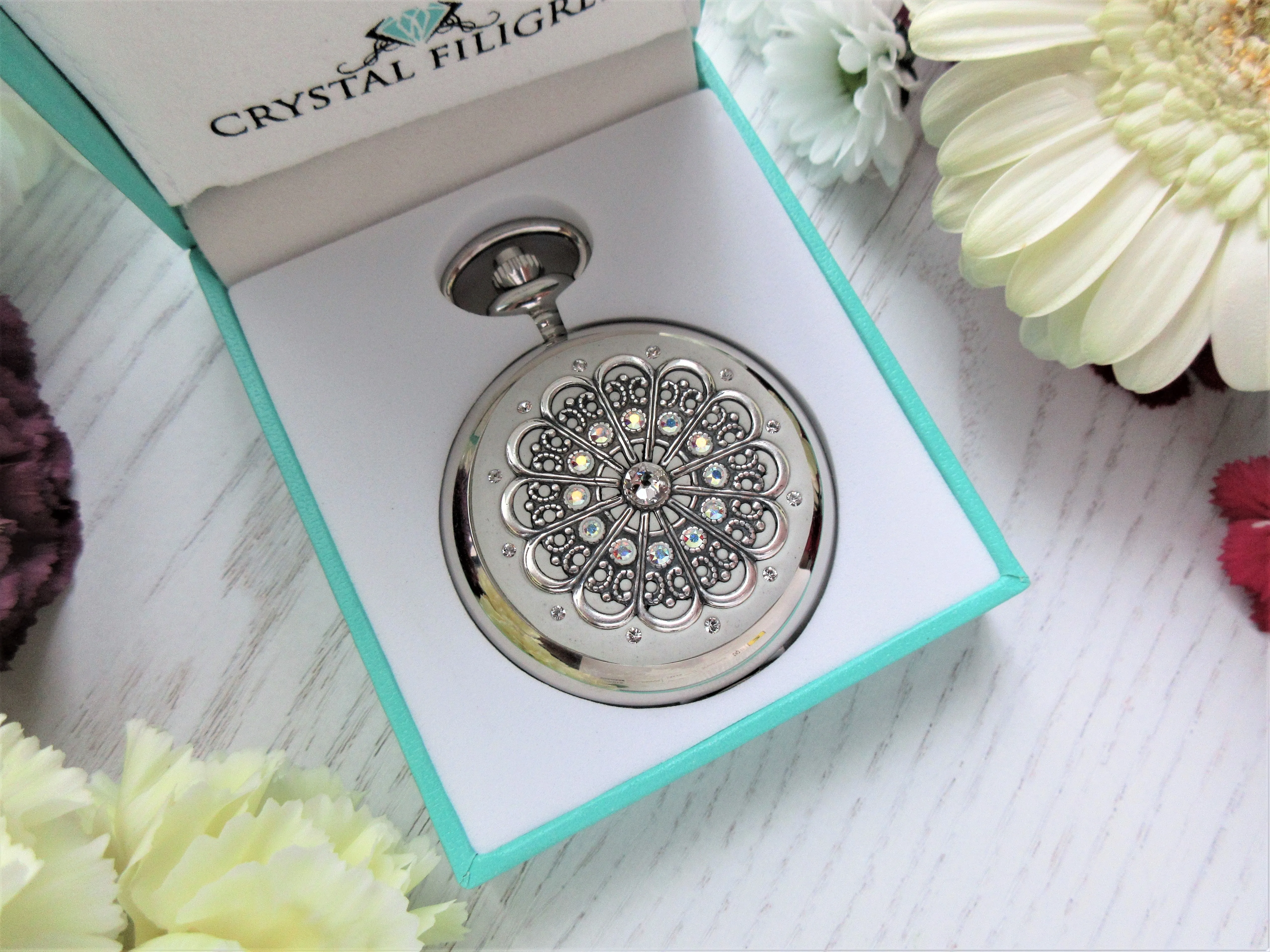 Classic Centerstone Pocket Watch with Scallop Filigree