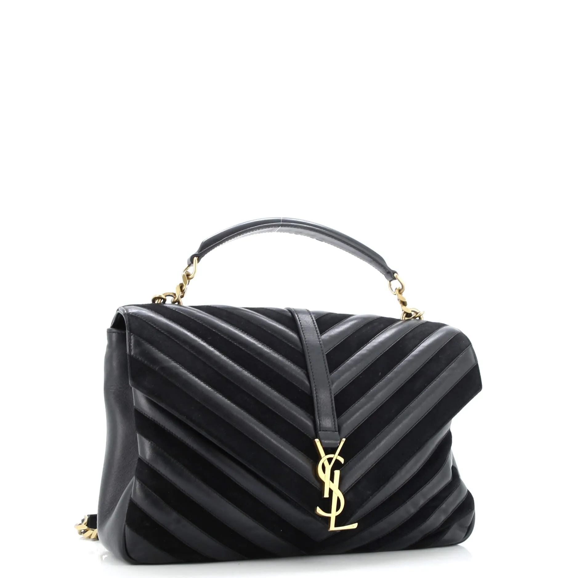 Classic Monogram College Bag Matelasse Chevron Leather and Suede Large