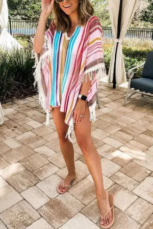 Colorful Stripe Tassels Cover Up