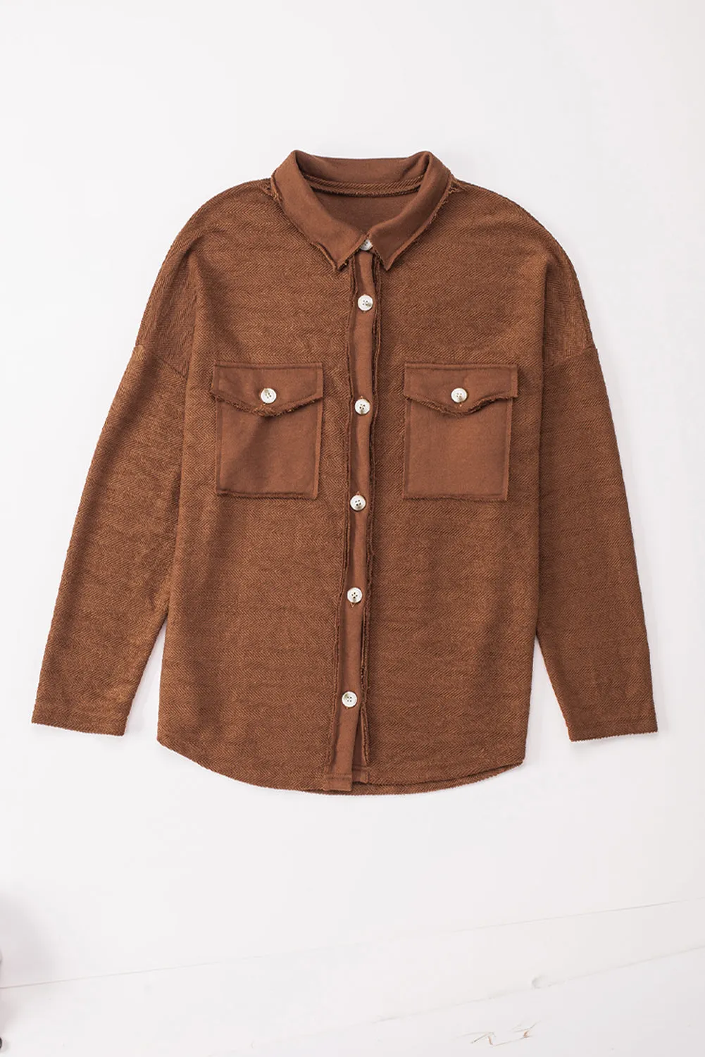 Contrast Flap Pockets Brown Relaxed Shacket
