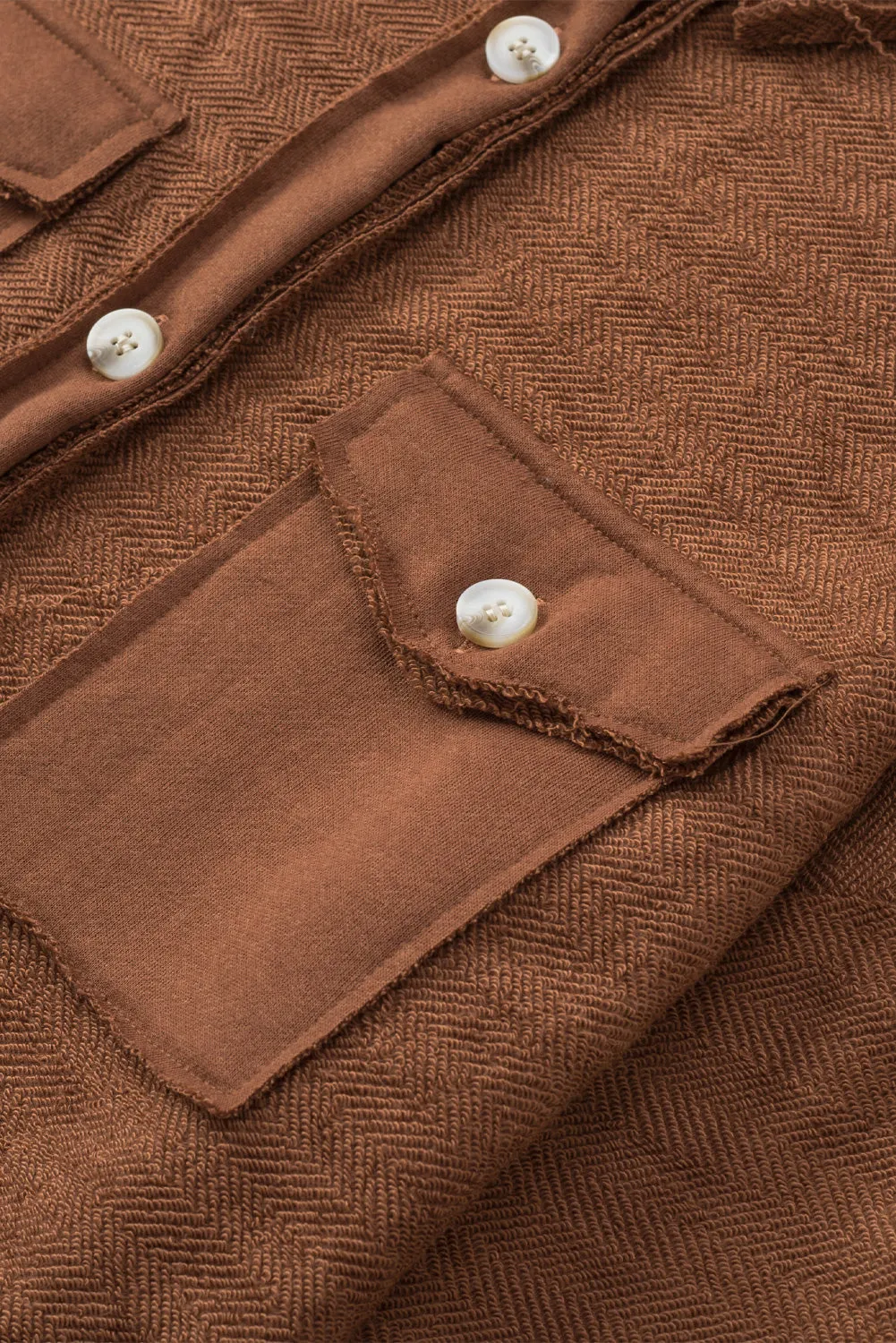 Contrast Flap Pockets Brown Relaxed Shacket