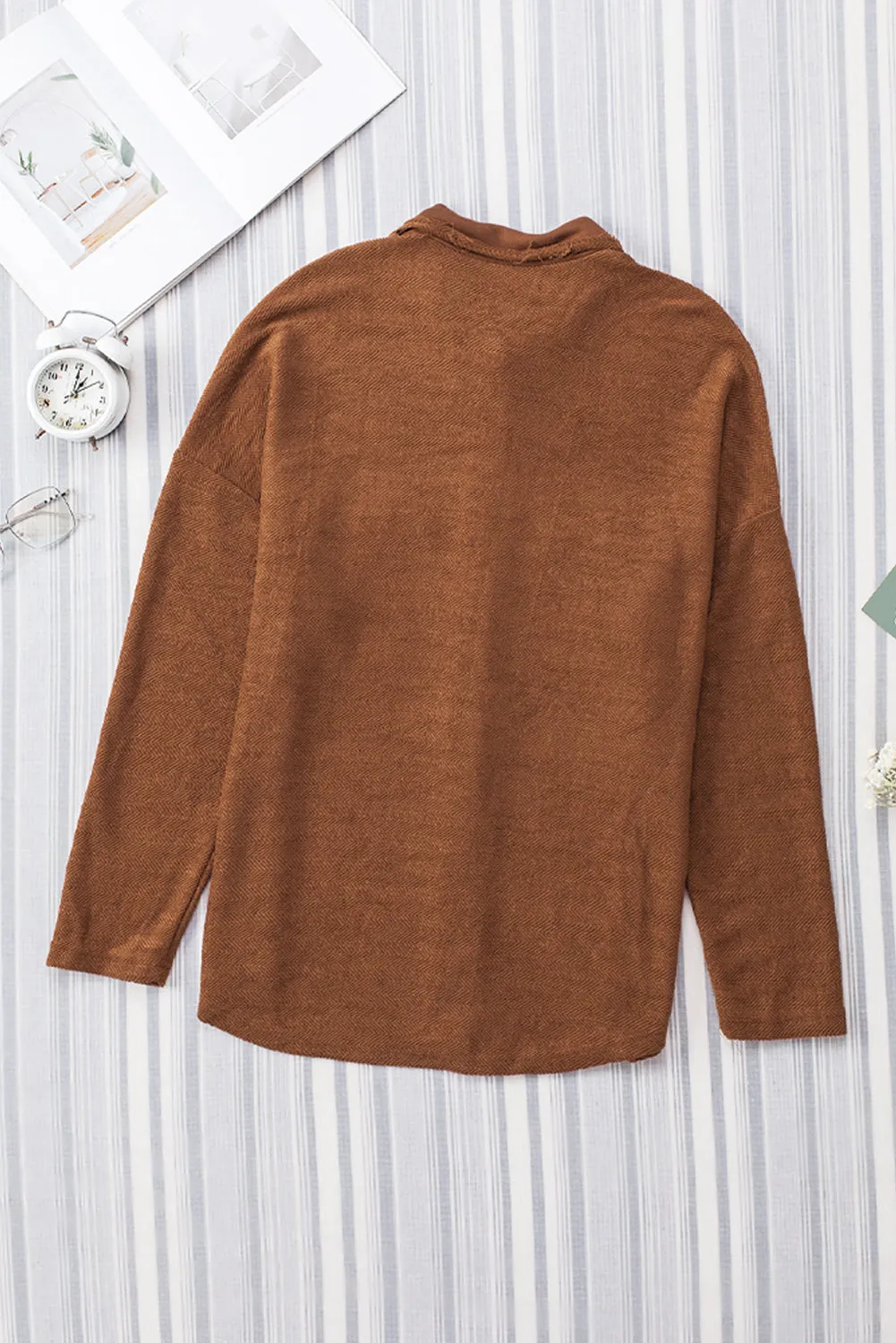 Contrast Flap Pockets Brown Relaxed Shacket