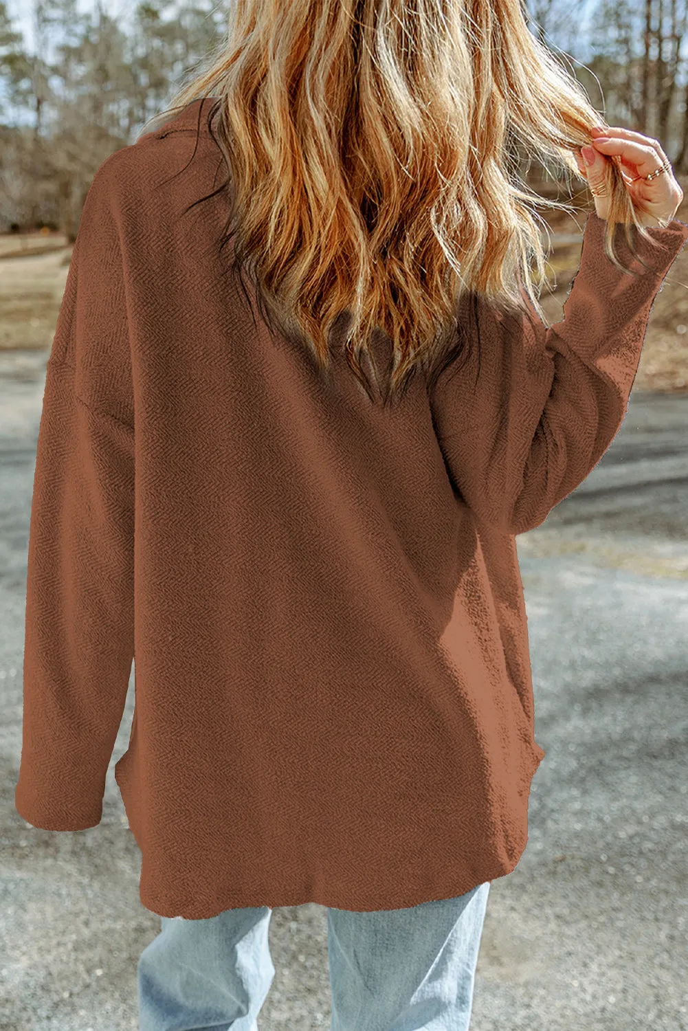 Contrast Flap Pockets Brown Relaxed Shacket