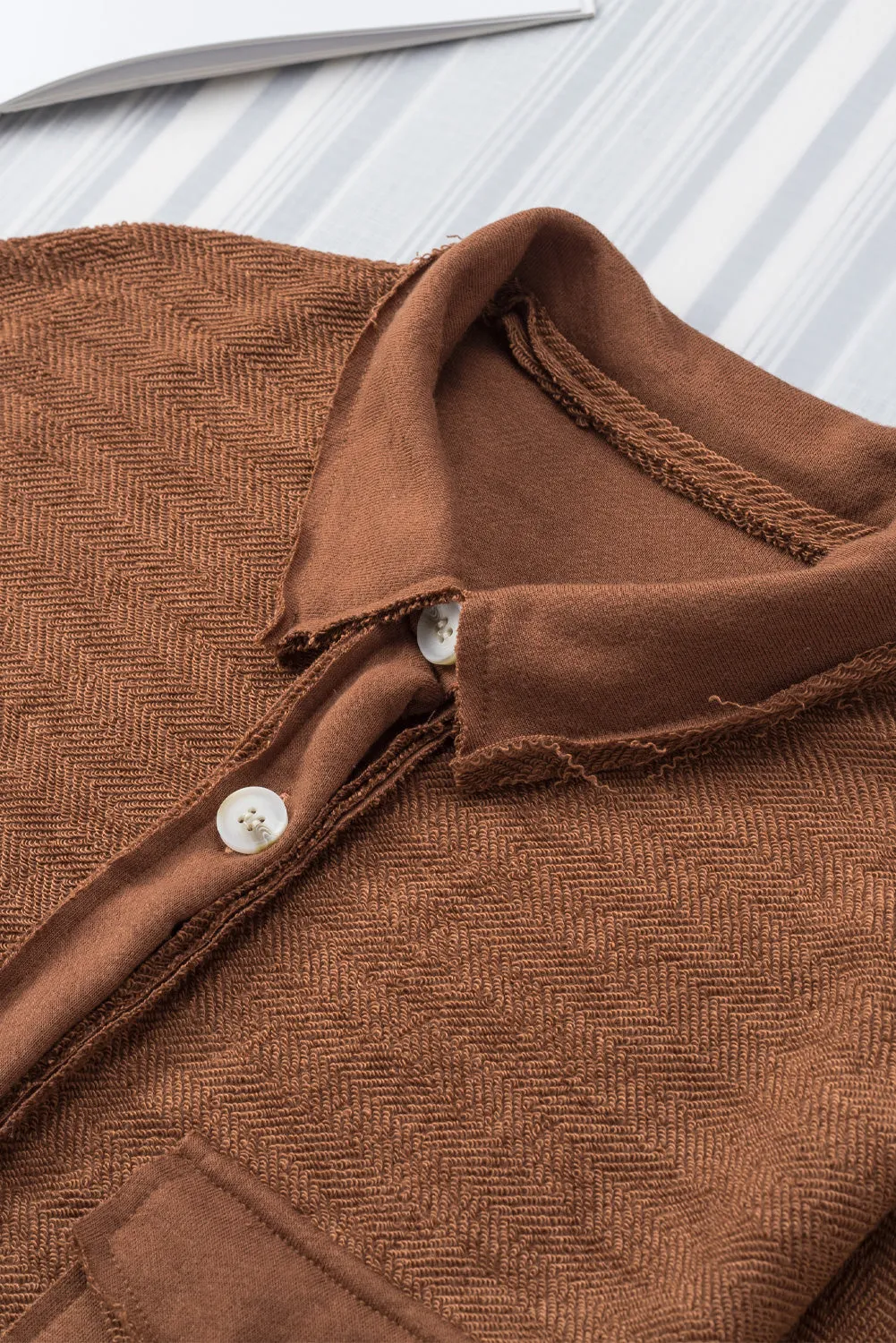 Contrast Flap Pockets Brown Relaxed Shacket