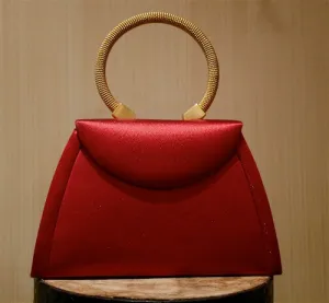 Corem Rose Small Red Silk Handbag with 24K Gold Plated Handle