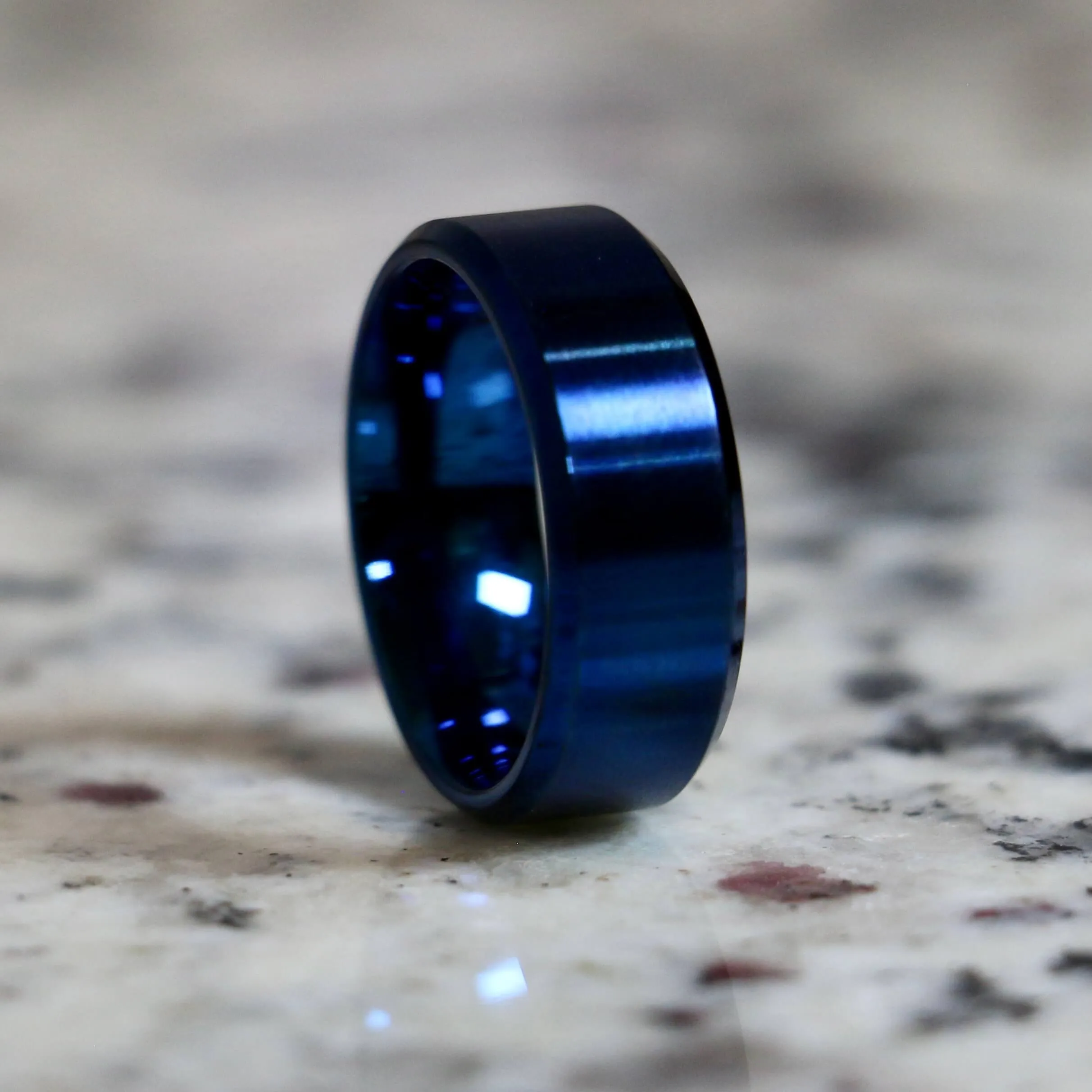 Couples Traditional Blue Stainless Wedding Band Set