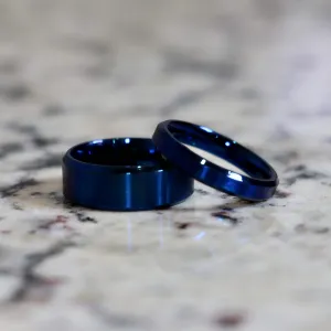 Couples Traditional Blue Stainless Wedding Band Set