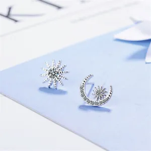 Cubic Zirconia & Silver-Plated Moon & Star Stud Earrings