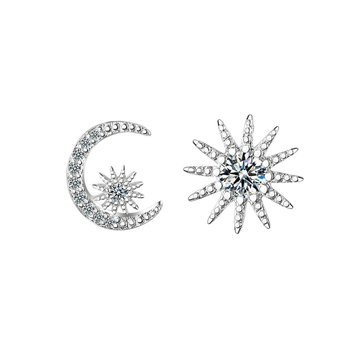 Cubic Zirconia & Silver-Plated Moon & Star Stud Earrings