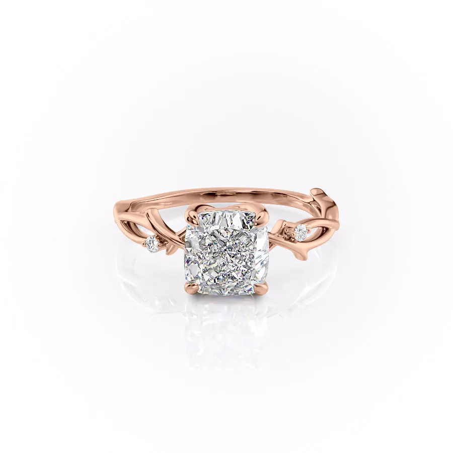 Cushion Cut Moissanite Engagement Ring, Twig Design