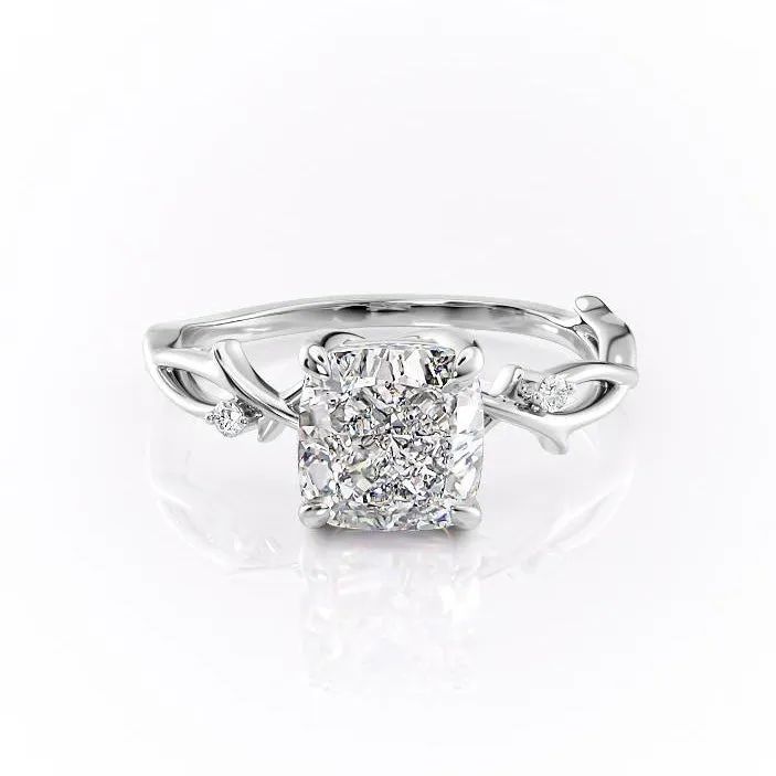 Cushion Cut Moissanite Engagement Ring, Twig Design