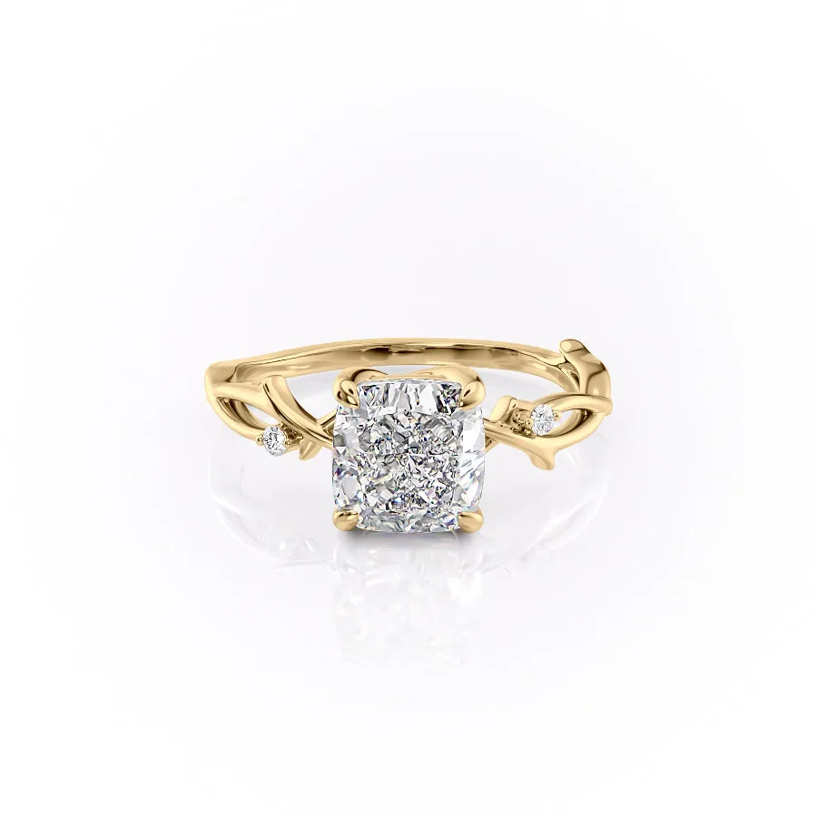 Cushion Cut Moissanite Engagement Ring, Twig Design