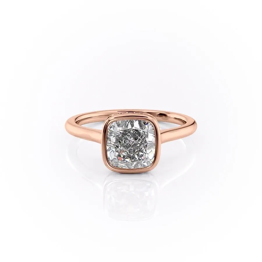 Cushion Cut Rubover Moissanite With Hidden Halo