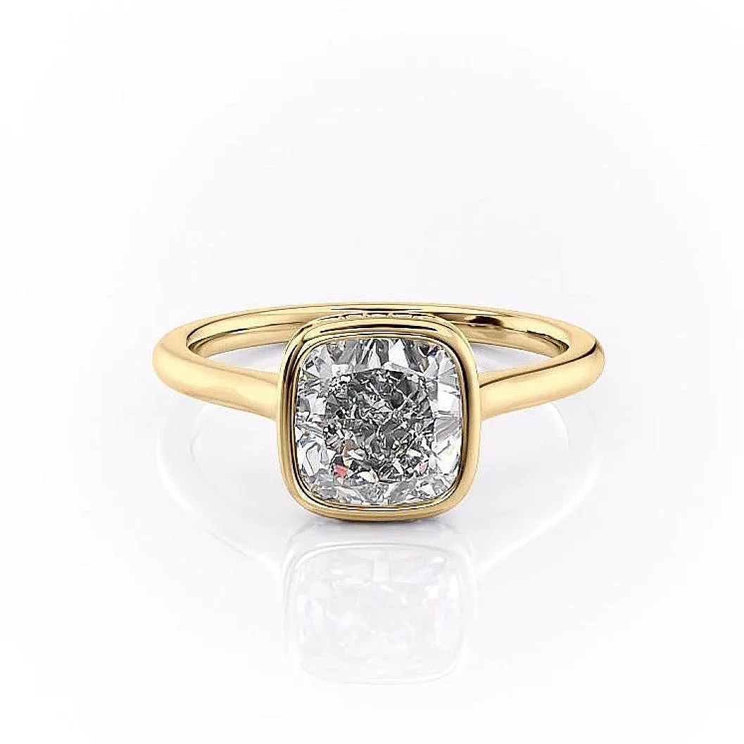 Cushion Cut Rubover Moissanite With Hidden Halo