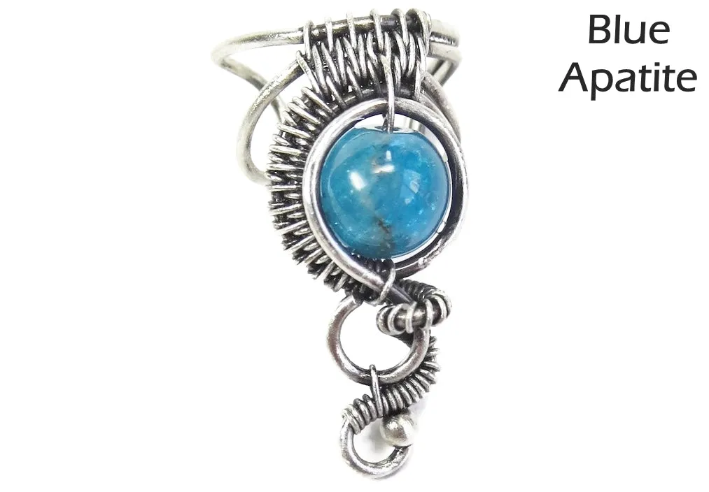 Custom Gemstone and Sterling Silver Woven Wire Ear Cuff; "Woven Bezel" Model