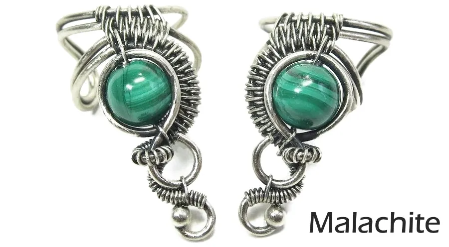 Custom Gemstone and Sterling Silver Woven Wire Ear Cuff; "Woven Bezel" Model