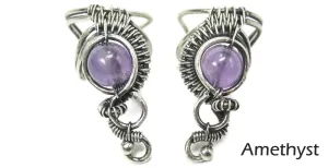 Custom Gemstone and Sterling Silver Woven Wire Ear Cuff; "Woven Bezel" Model