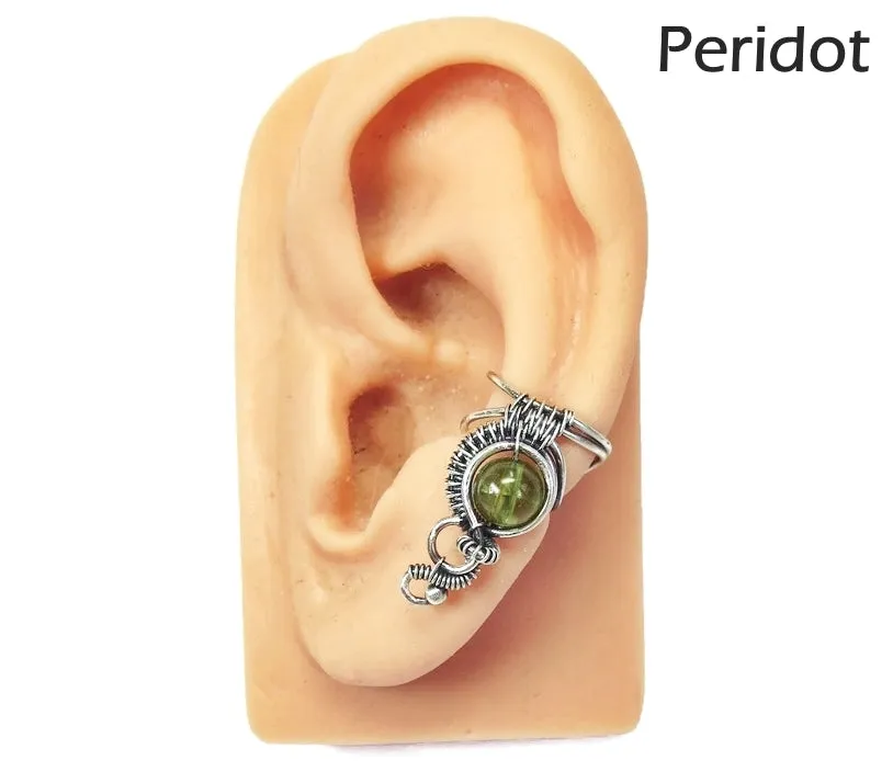 Custom Gemstone and Sterling Silver Woven Wire Ear Cuff; "Woven Bezel" Model