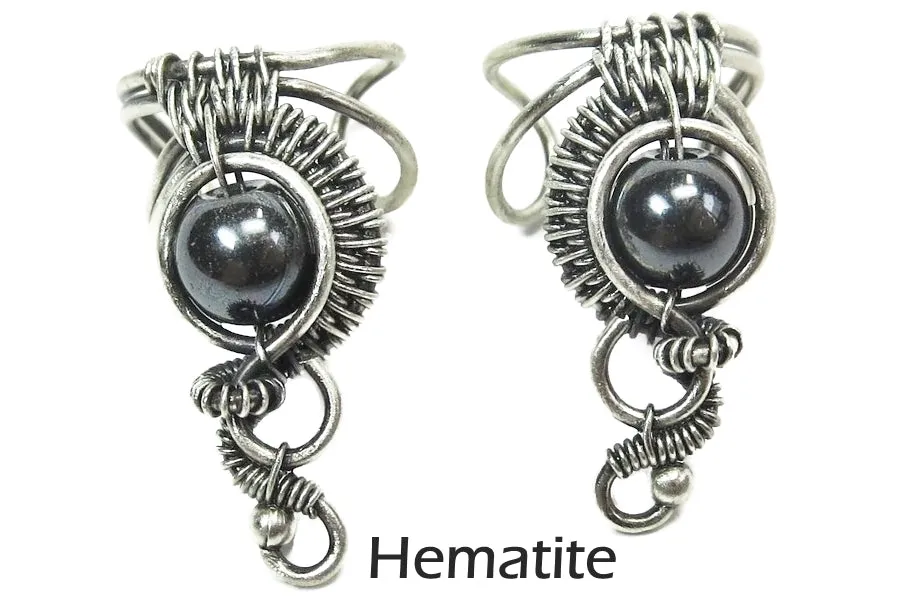 Custom Gemstone and Sterling Silver Woven Wire Ear Cuff; "Woven Bezel" Model