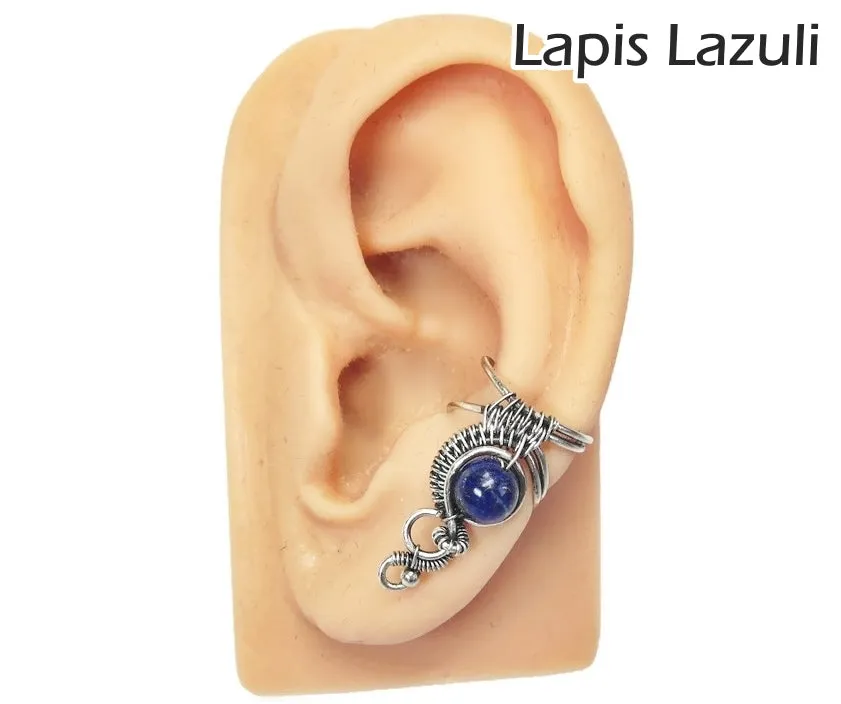 Custom Gemstone and Sterling Silver Woven Wire Ear Cuff; "Woven Bezel" Model