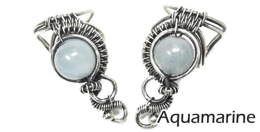 Custom Gemstone and Sterling Silver Woven Wire Ear Cuff; "Woven Bezel" Model