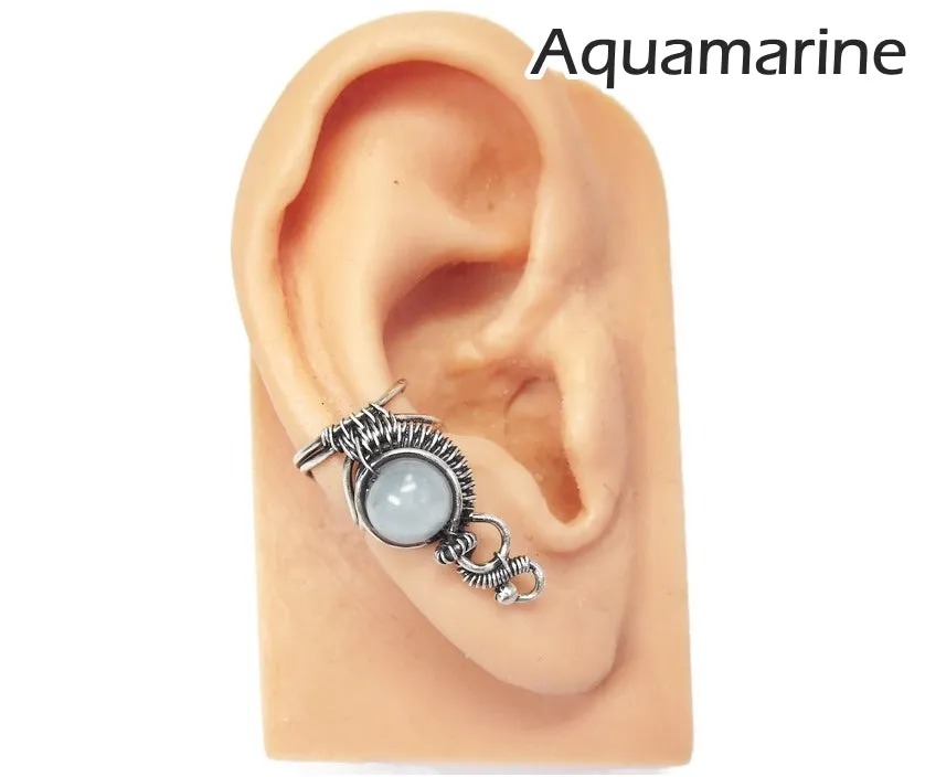 Custom Gemstone and Sterling Silver Woven Wire Ear Cuff; "Woven Bezel" Model