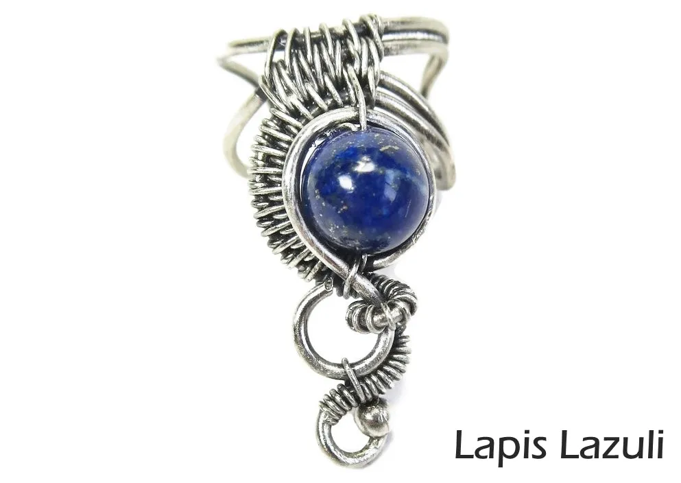 Custom Gemstone and Sterling Silver Woven Wire Ear Cuff; "Woven Bezel" Model