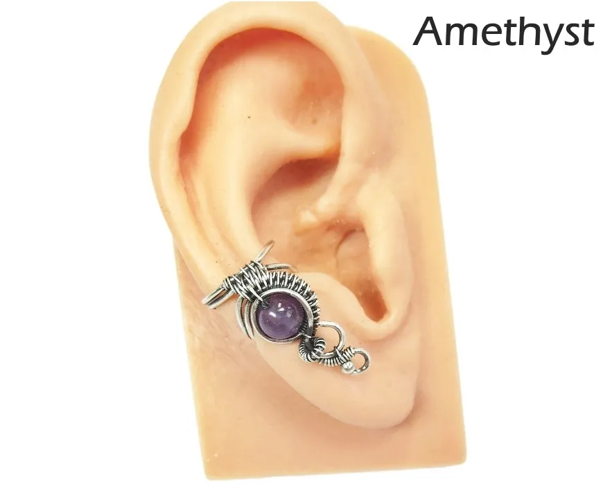 Custom Gemstone and Sterling Silver Woven Wire Ear Cuff; "Woven Bezel" Model