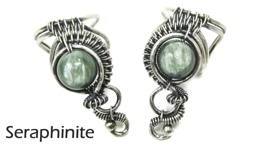 Custom Gemstone and Sterling Silver Woven Wire Ear Cuff; "Woven Bezel" Model