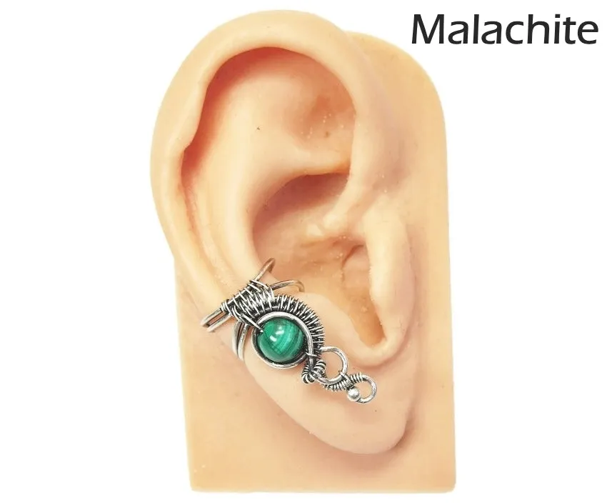 Custom Gemstone and Sterling Silver Woven Wire Ear Cuff; "Woven Bezel" Model