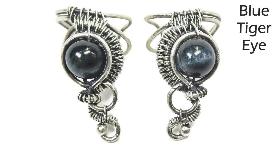 Custom Gemstone and Sterling Silver Woven Wire Ear Cuff; "Woven Bezel" Model