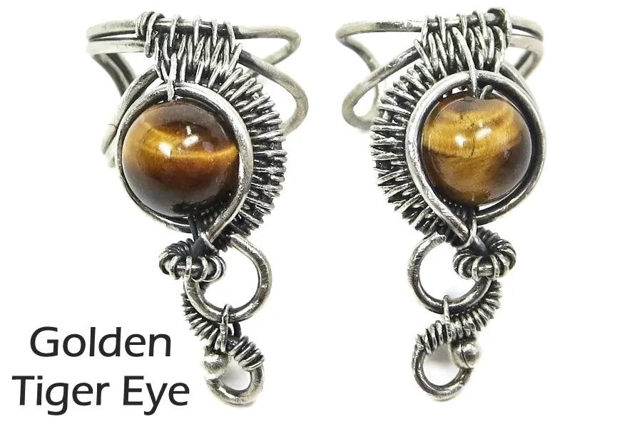 Custom Gemstone and Sterling Silver Woven Wire Ear Cuff; "Woven Bezel" Model