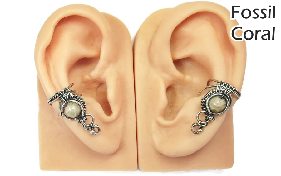 Custom Gemstone and Sterling Silver Woven Wire Ear Cuff; "Woven Bezel" Model