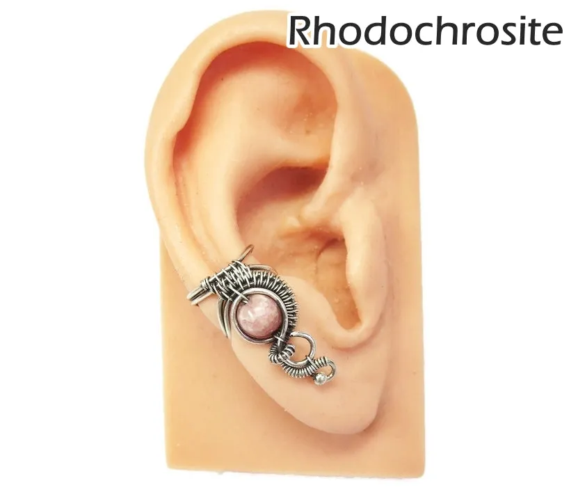 Custom Gemstone and Sterling Silver Woven Wire Ear Cuff; "Woven Bezel" Model