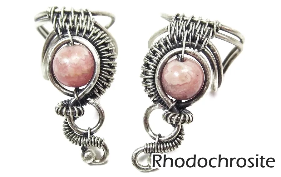 Custom Gemstone and Sterling Silver Woven Wire Ear Cuff; "Woven Bezel" Model