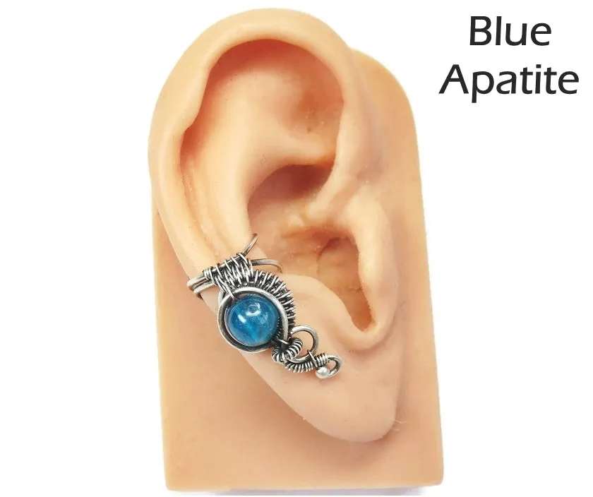 Custom Gemstone and Sterling Silver Woven Wire Ear Cuff; "Woven Bezel" Model