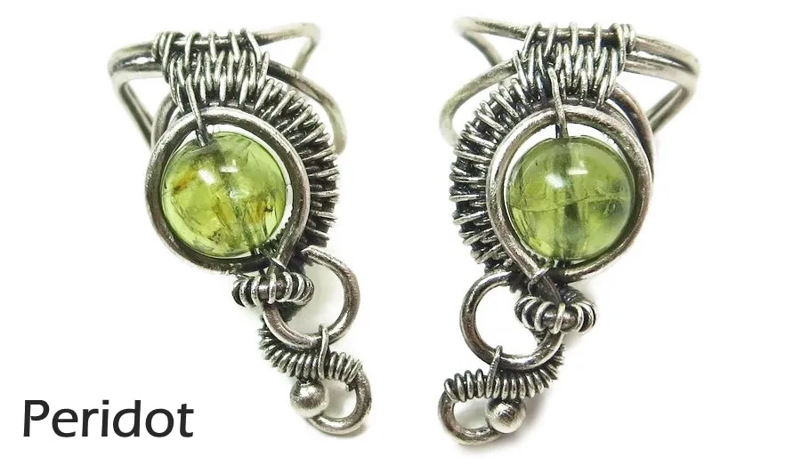 Custom Gemstone and Sterling Silver Woven Wire Ear Cuff; "Woven Bezel" Model