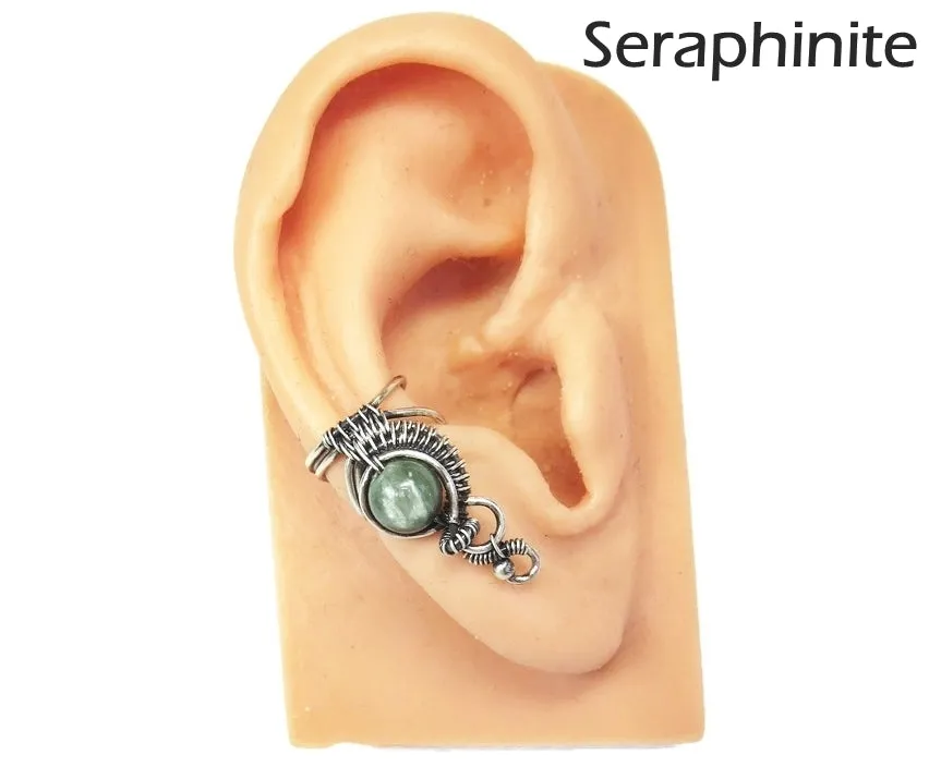 Custom Gemstone and Sterling Silver Woven Wire Ear Cuff; "Woven Bezel" Model