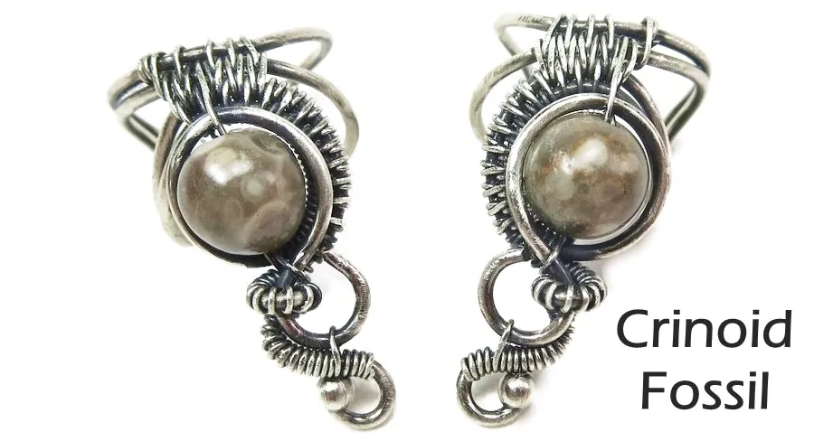 Custom Gemstone and Sterling Silver Woven Wire Ear Cuff; "Woven Bezel" Model