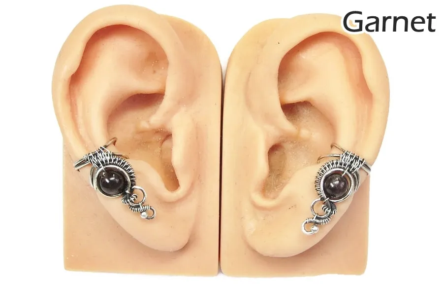 Custom Gemstone and Sterling Silver Woven Wire Ear Cuff; "Woven Bezel" Model