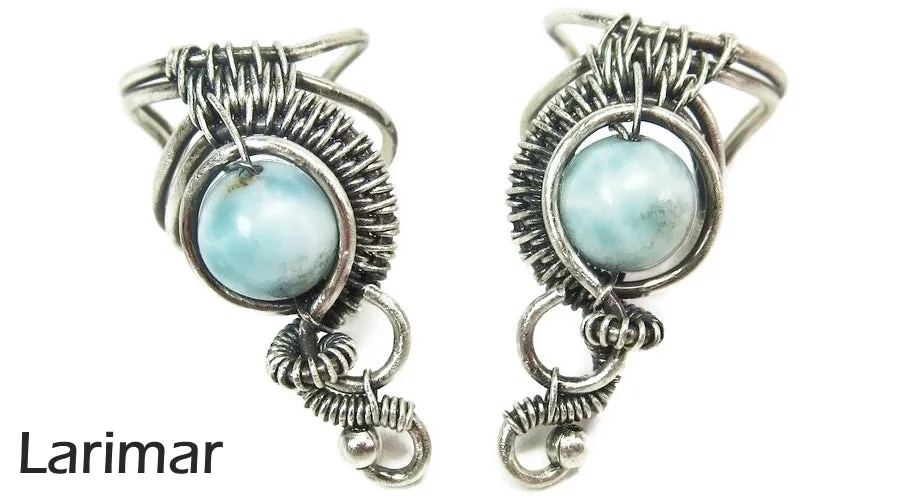 Custom Gemstone and Sterling Silver Woven Wire Ear Cuff; "Woven Bezel" Model