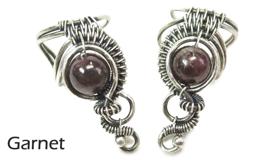 Custom Gemstone and Sterling Silver Woven Wire Ear Cuff; "Woven Bezel" Model